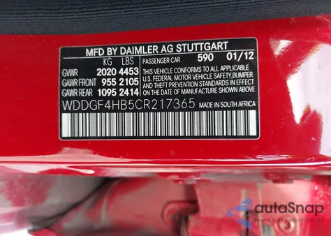 2012 Mercedes-Benz C 250 Luxury/Sport из США, поврежденный, VIN WDDGF4HB5CR217365